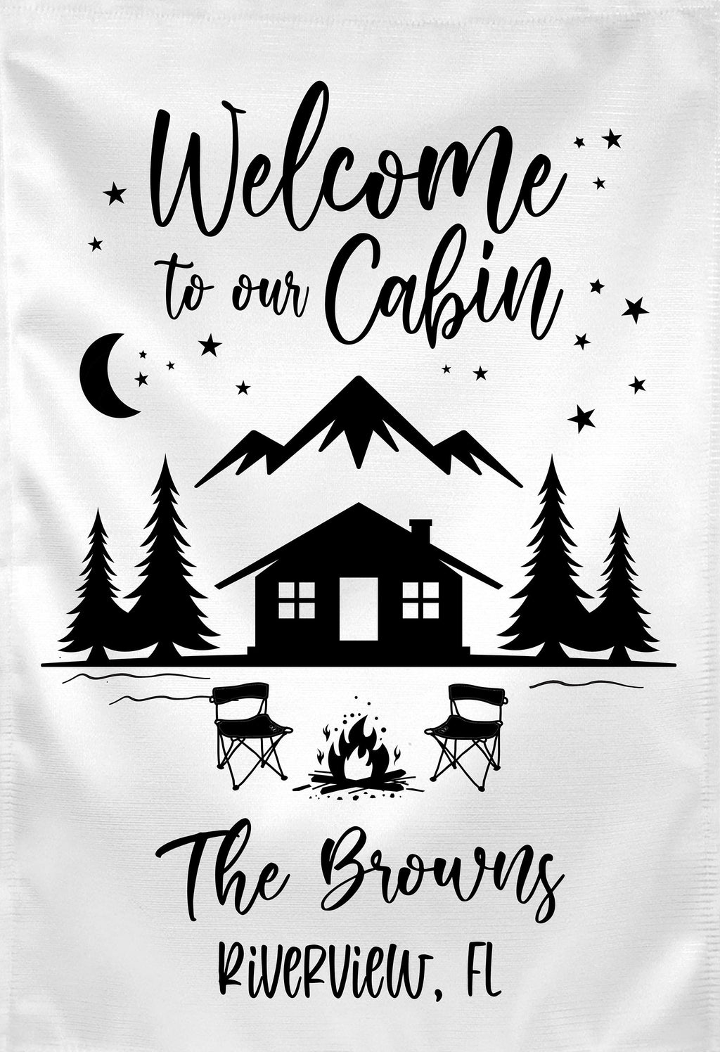 Welcome to our Cabin Personalized Custom Garden Flag Cabin Mountain Garden Flag