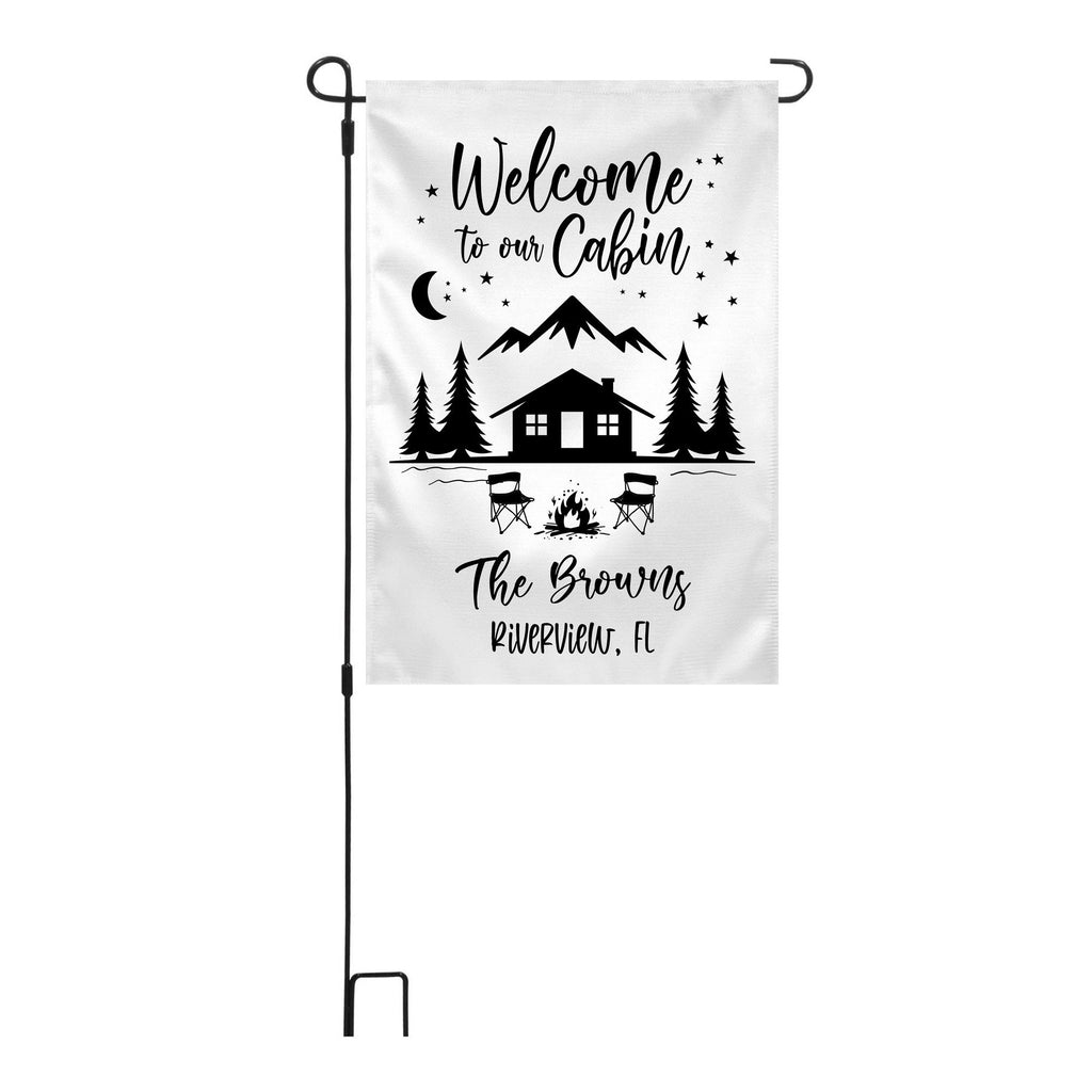 Welcome to our Cabin Personalized Custom Garden Flag Cabin Mountain Garden Flag