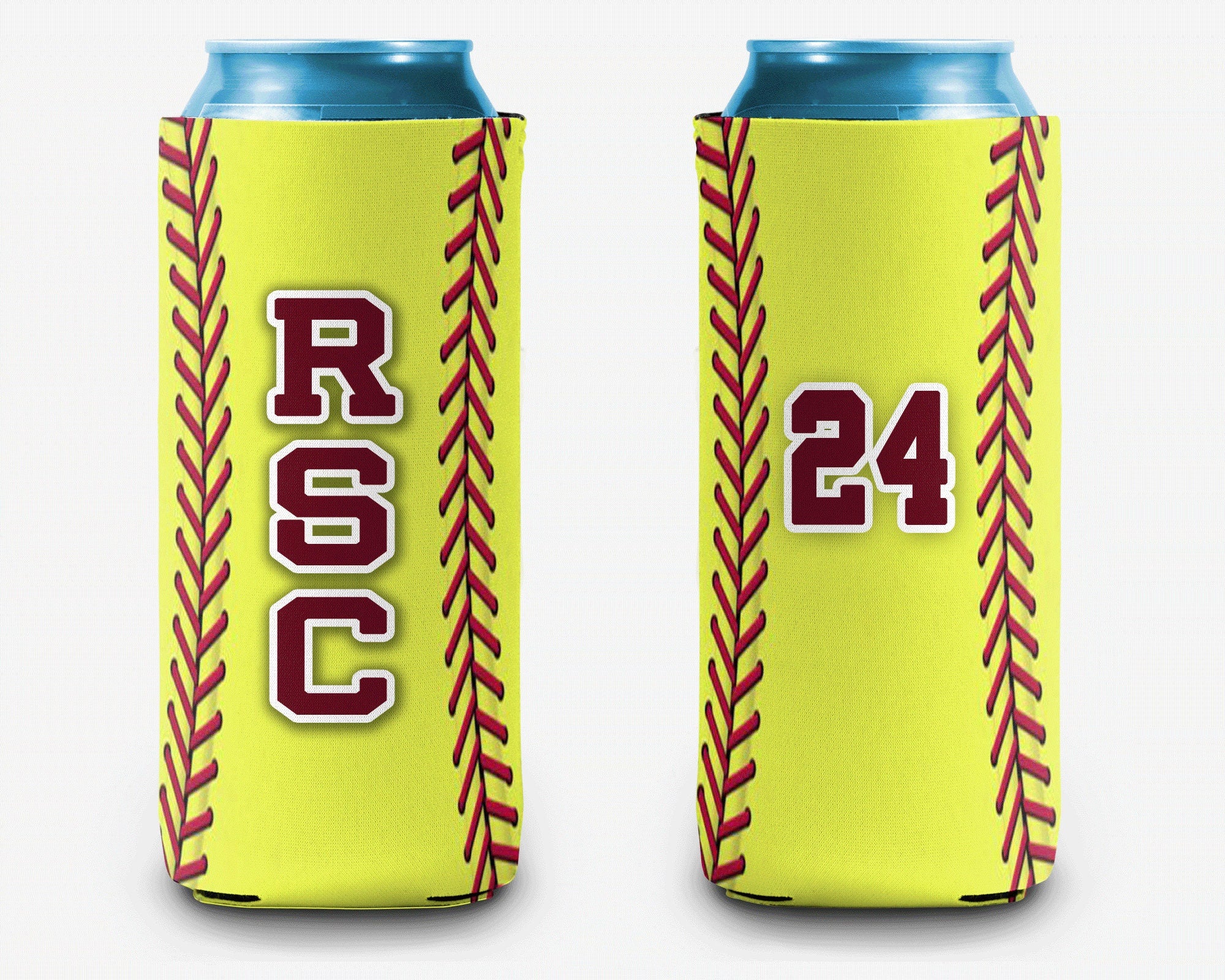 Softball Stitch Can Cooler Personalized Team Number Can Cooler Sleeve Slim and Regular Size