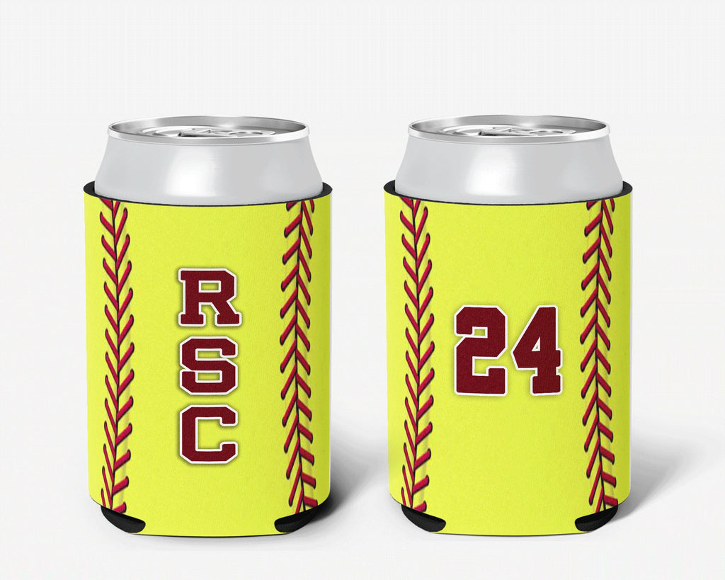 Softball Stitch Can Cooler Personalized Team Number Can Cooler Sleeve Slim and Regular Size