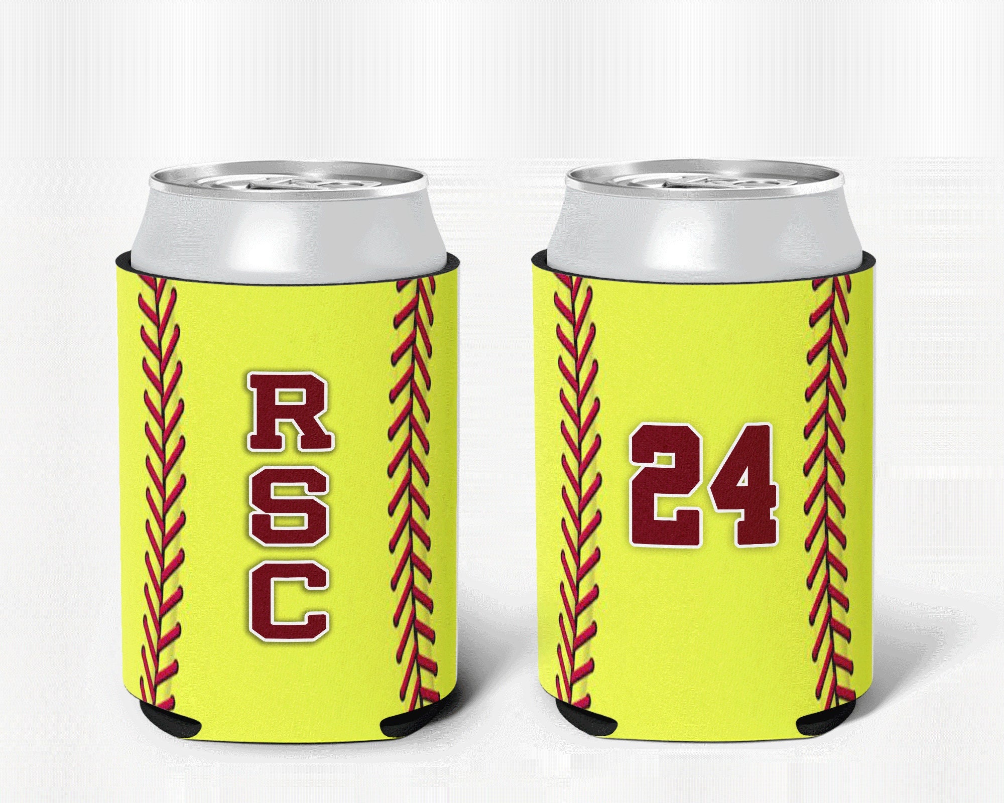 Softball Stitch Can Cooler Personalized Team Number Can Cooler Sleeve Slim and Regular Size