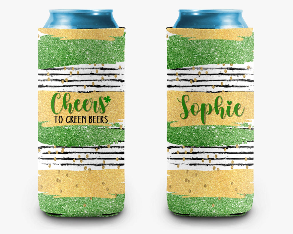 St. Patrick's Day Striped Can Cooler St. Paddy's Day Personalized Can Cooler Sleeve