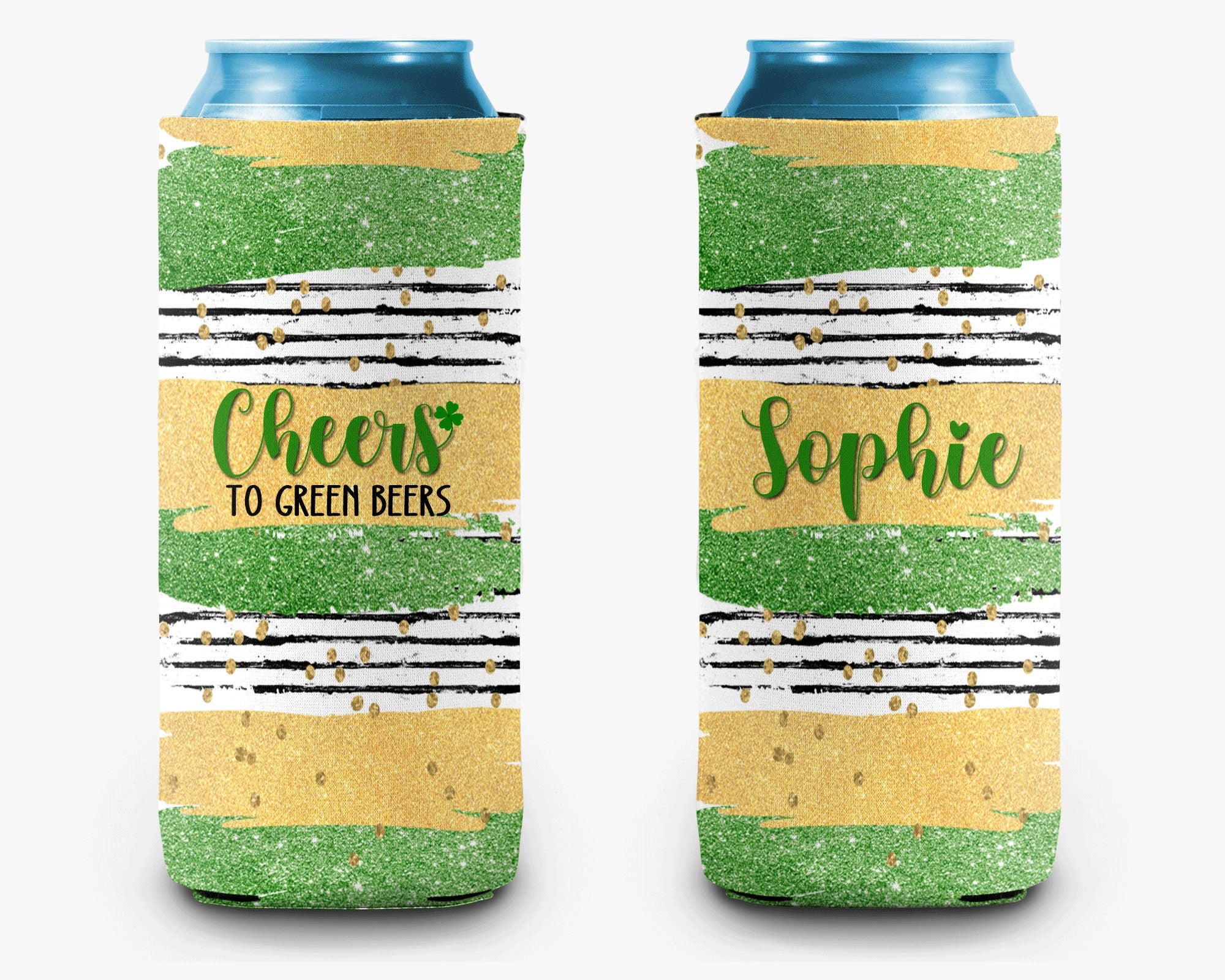 St. Patrick's Day Striped Can Cooler St. Paddy's Day Personalized Can Cooler Sleeve