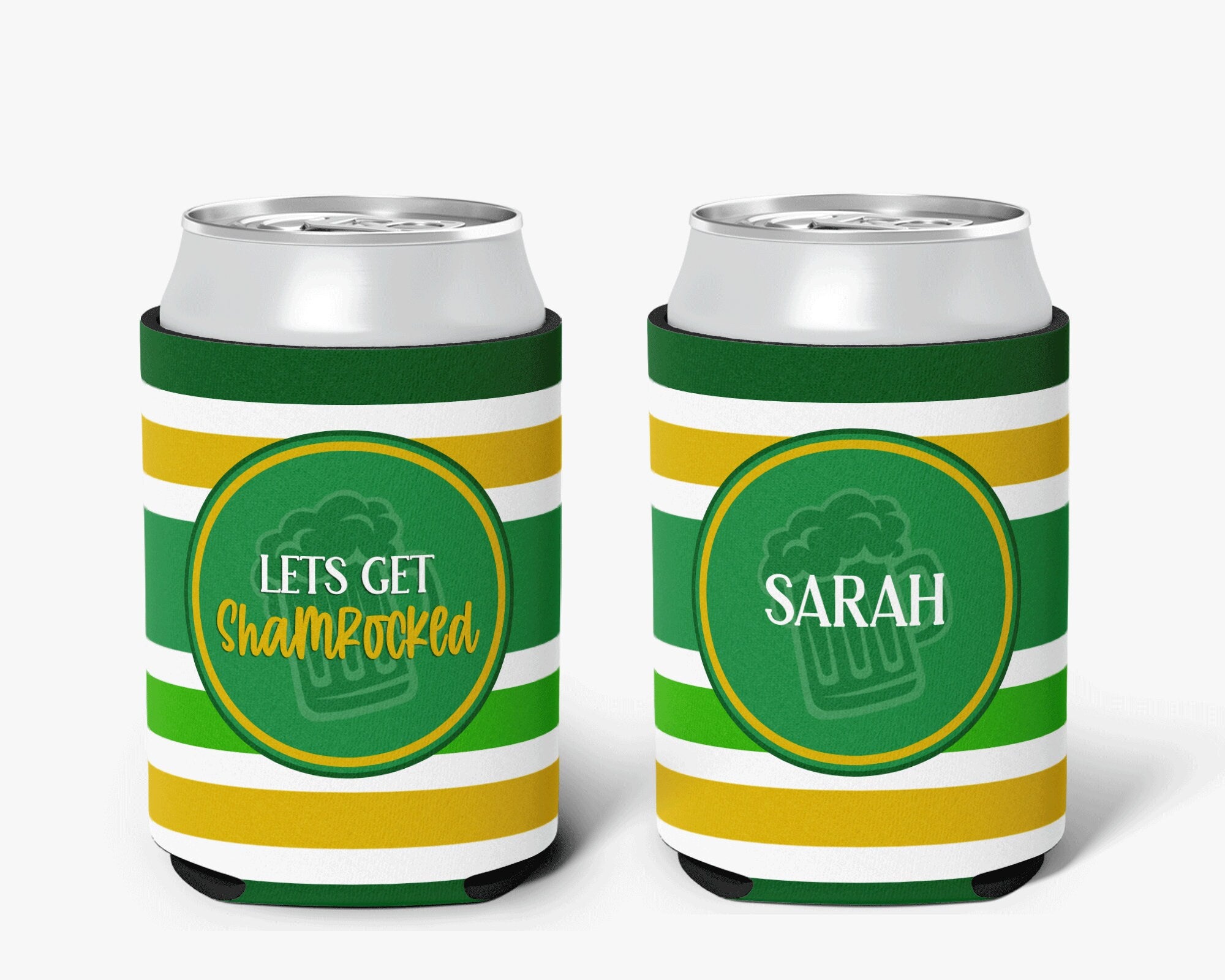 St. Patrick's Day Shamrocked Striped Can Cooler St. Paddy's Day Personalized Can Cooler Sleeve