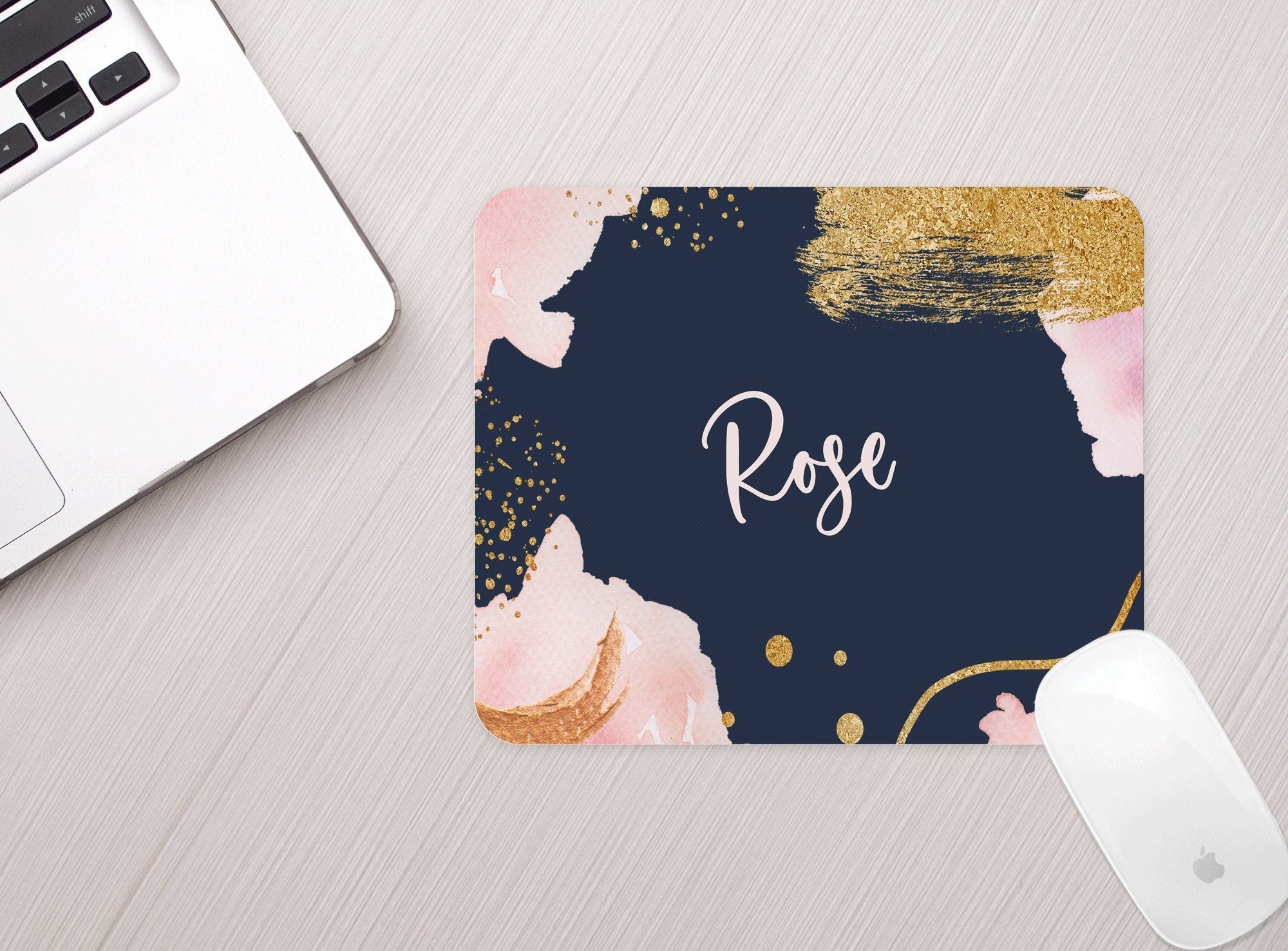 Personalized Watercolor Mousepad Personalized Navy Rose Gold Monogram Mouse pad