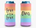 Rainbow Striped Love is Love Can Cooler Personalized Pride Month Can Cooler Sleeve