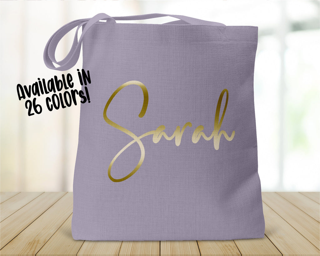 Personalized Solid Tote Bag, Bridesmaid Totes Gift, Name Canvas Tote, Girls Weekend Tote
