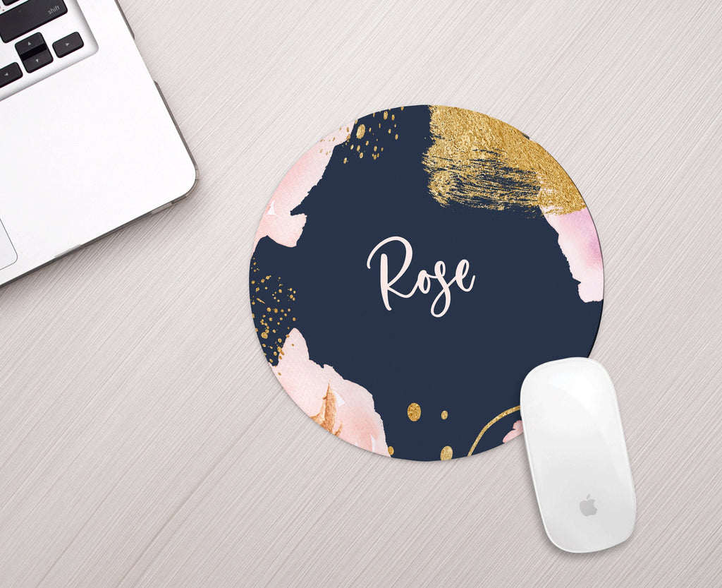 Personalized Watercolor Mousepad Personalized Navy Rose Gold Monogram Mouse pad