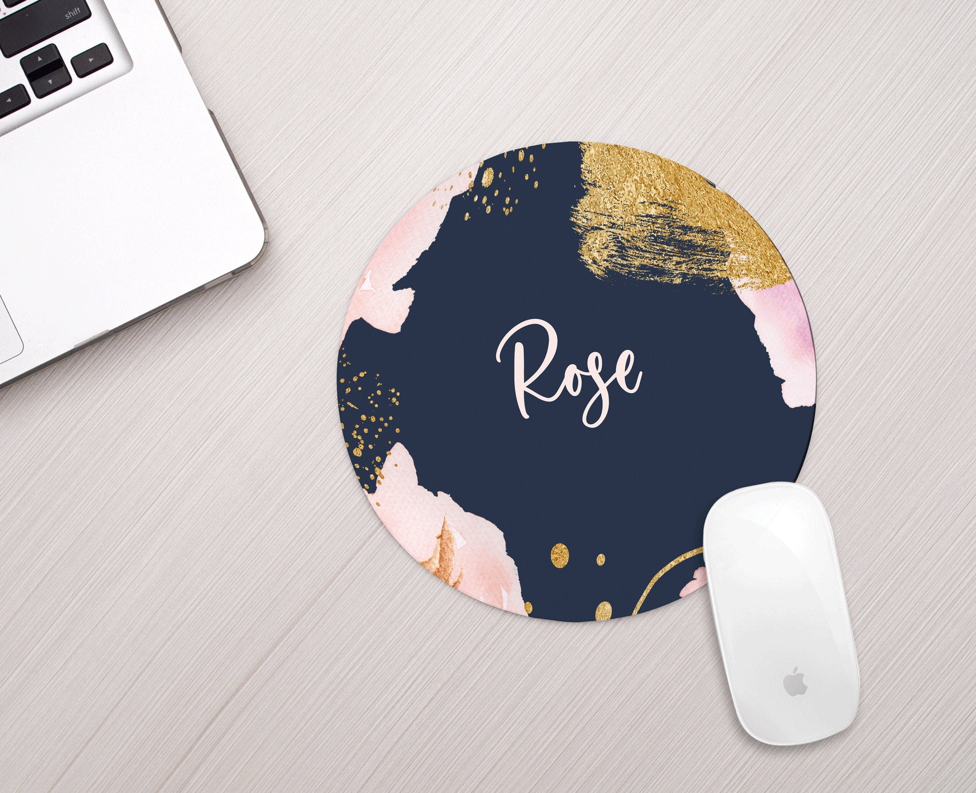Personalized Watercolor Mousepad Personalized Navy Rose Gold Monogram Mouse pad