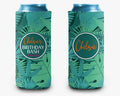Teal Palm Leaves Can Cooler Party Huggers Birthday Trip Personalized Can Cooler Sleeve