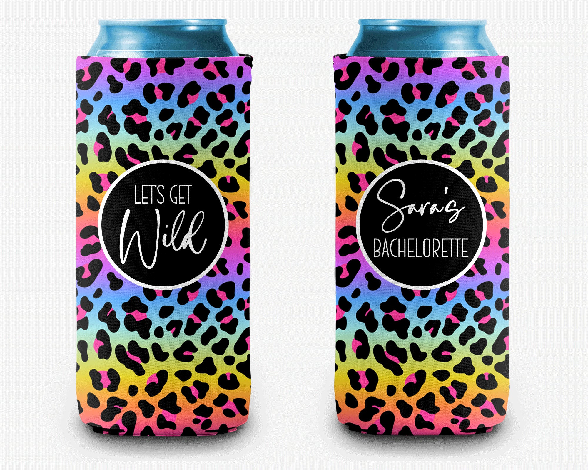 Animal Print Ombre Can Cooler Party Huggers Bachelorette Trip Personalized Can Cooler Sleeve