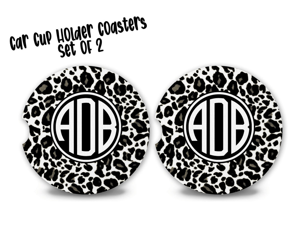Monogram Animal Print Car Coasters, Personalized Custom Cup Holder Coaster