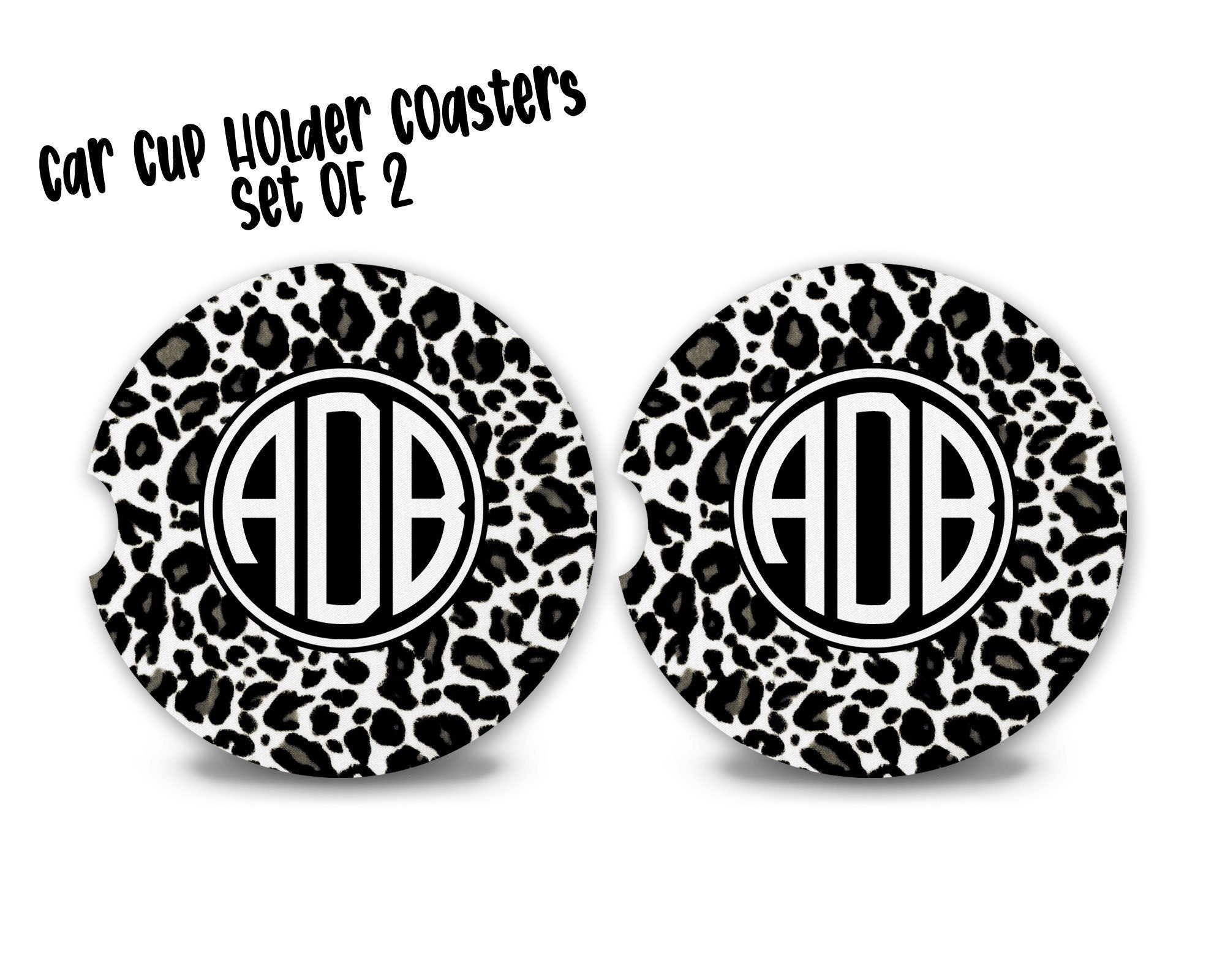 Monogram Animal Print Car Coasters, Personalized Custom Cup Holder Coaster
