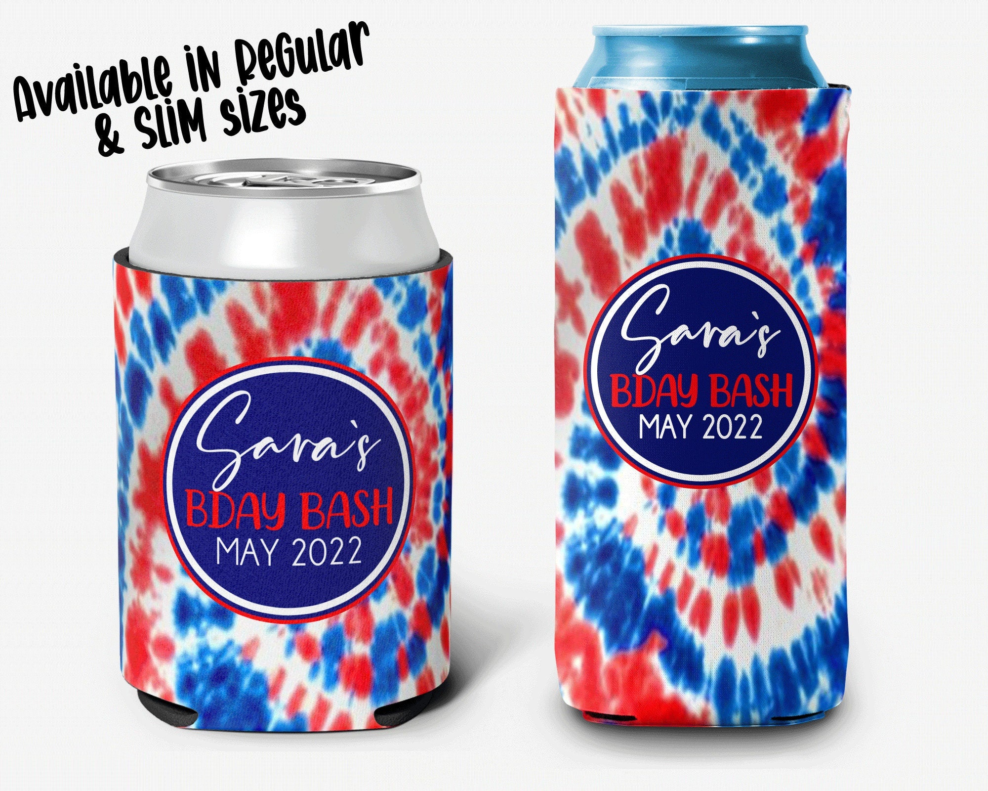 Tie Dye Red White Blue Can Cooler USA Personalized Can Cooler