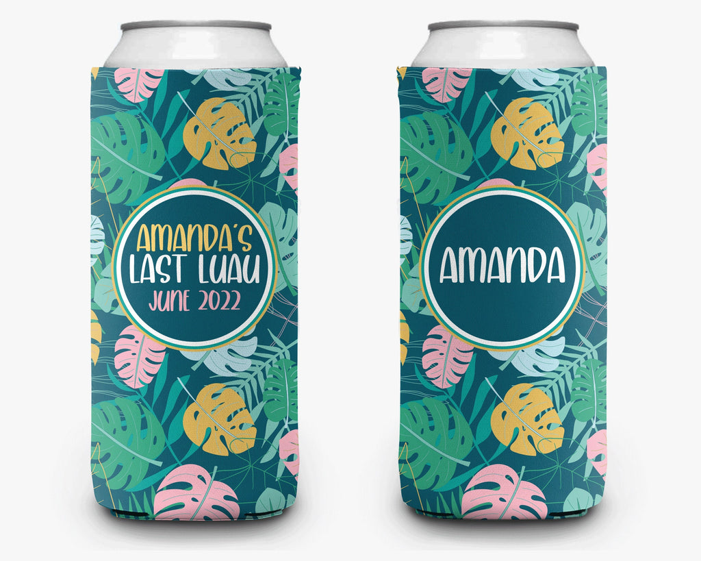 Palm Leaves Hawaiian Event Can Cooler Party Huggers Personalized Can Cooler Sleeve