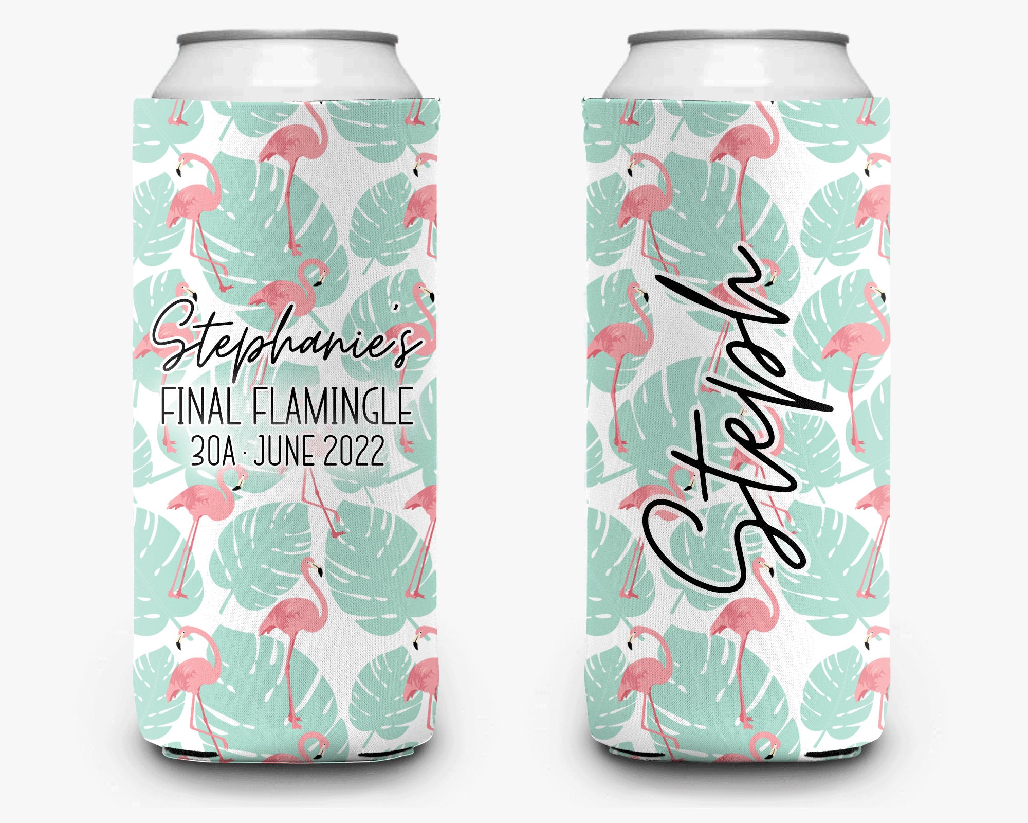 Flamingo Event Can Cooler Tropical Party Huggers Personalized Can Cooler Sleeve