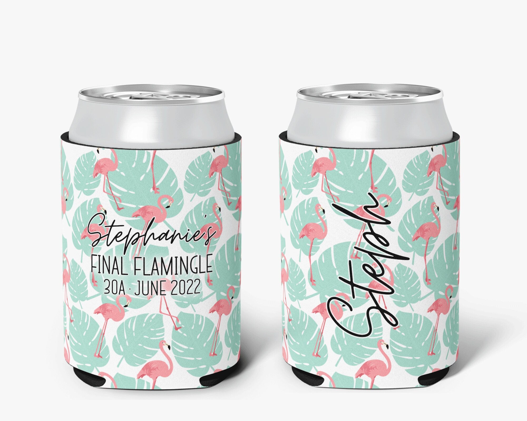 Flamingo Event Can Cooler Tropical Party Huggers Personalized Can Cooler Sleeve