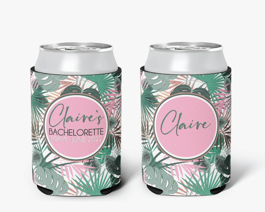 Tropical Palm Pink Event Can Cooler Party Huggers Personalized Can Cooler Sleeve