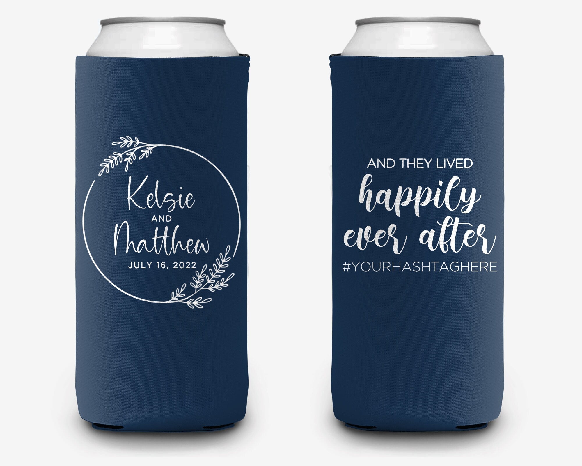 Wedding Custom Can Cooler, Modern Wreath Wedding Can Cooler Favors, Personalized Can Cooler Sleeve