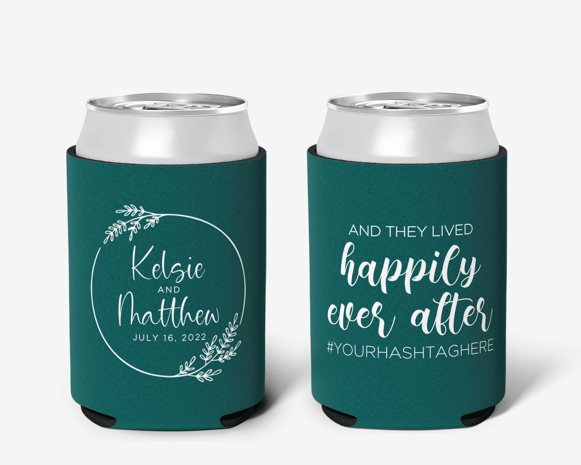 Wedding Custom Can Cooler, Modern Wreath Wedding Can Cooler Favors, Personalized Can Cooler Sleeve