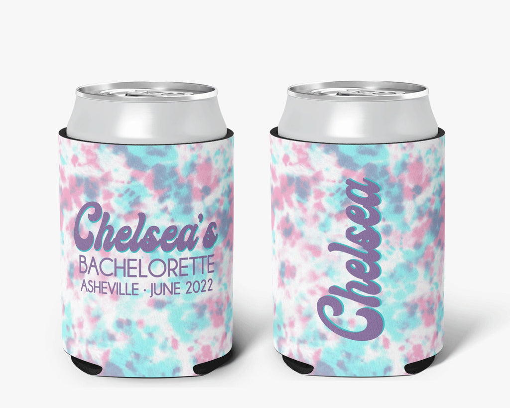 Bachelorette Party Can Cooler - Teal Pink Tie Dye Can Cooler - Bridal Party Personalized Can Cooler Sleeve