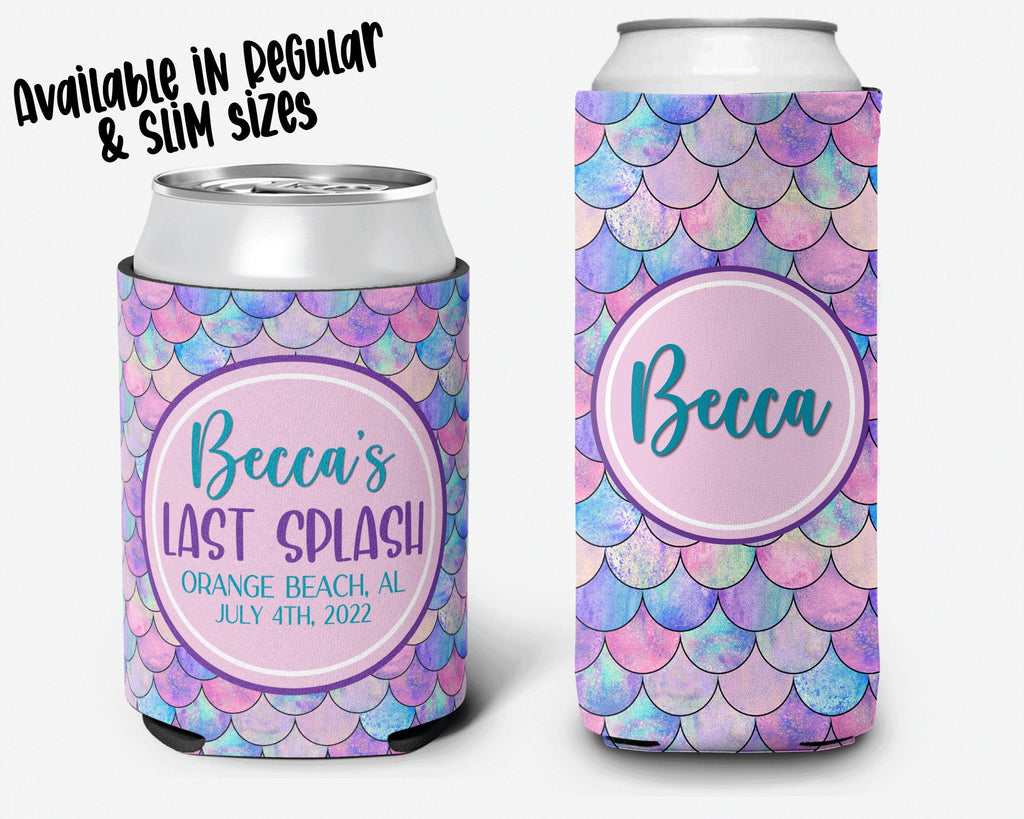 Bachelorette Party Can Cooler Last Splash Bridal Party Mermaid Theme Personalized Can Cooler Sleeve