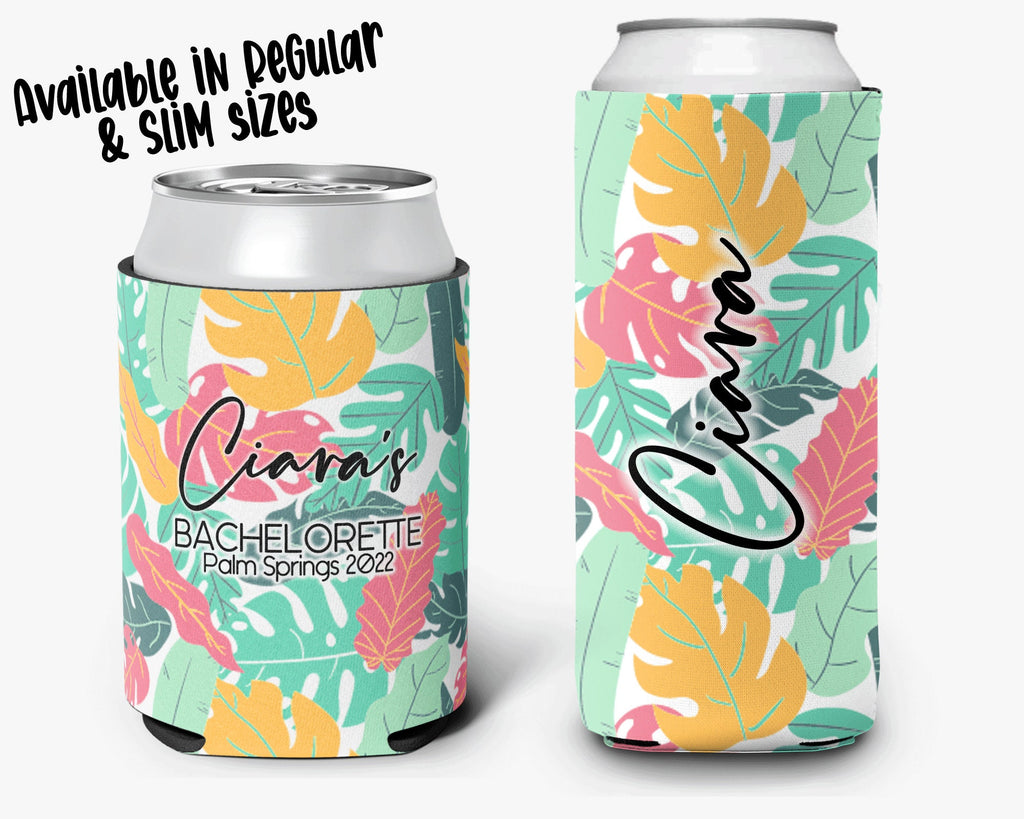 Tropical Palm Event Can Cooler Beach Party Huggers Personalized Can Cooler Sleeve