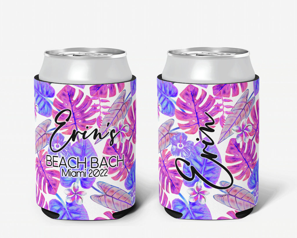 Tropical Magenta Palm Event Can Cooler Beach Party Huggers Personalized Can Cooler Sleeve