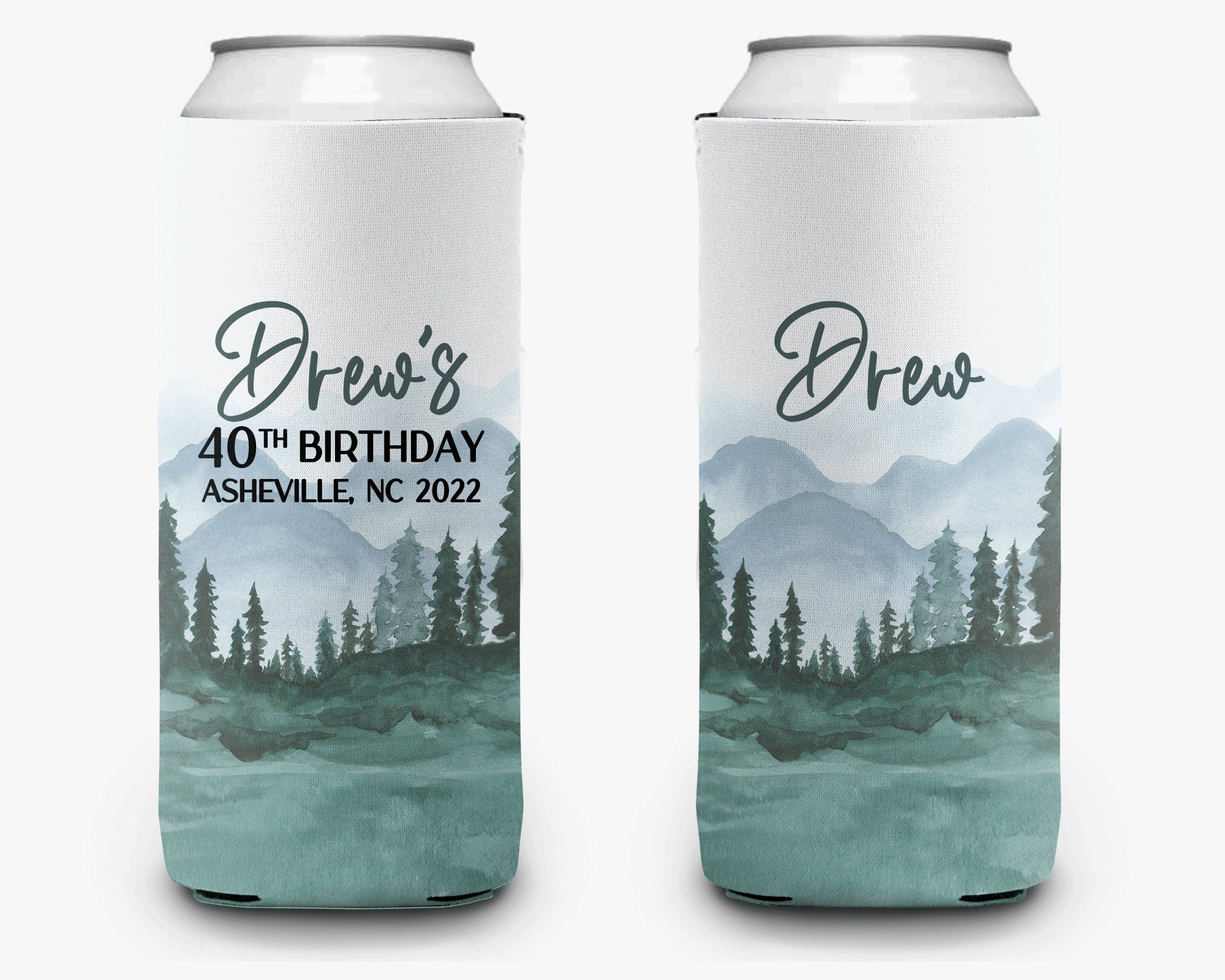 Mountain Theme Can Cooler | Personalized Sleeve | Mountain Birthday Trip Favor | Bachelorette or Cabin Party Gift