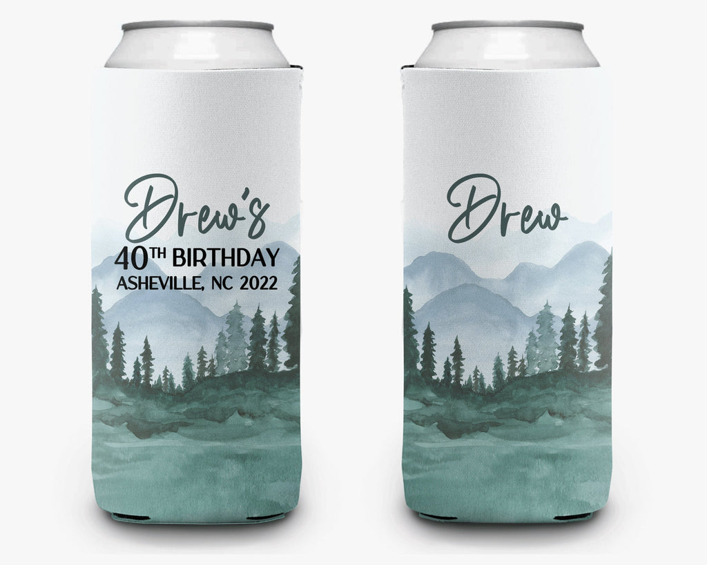 Mountain Theme Can Cooler, Mountain Birthday Trip Can Cooler, Personalized Can Cooler Sleeve