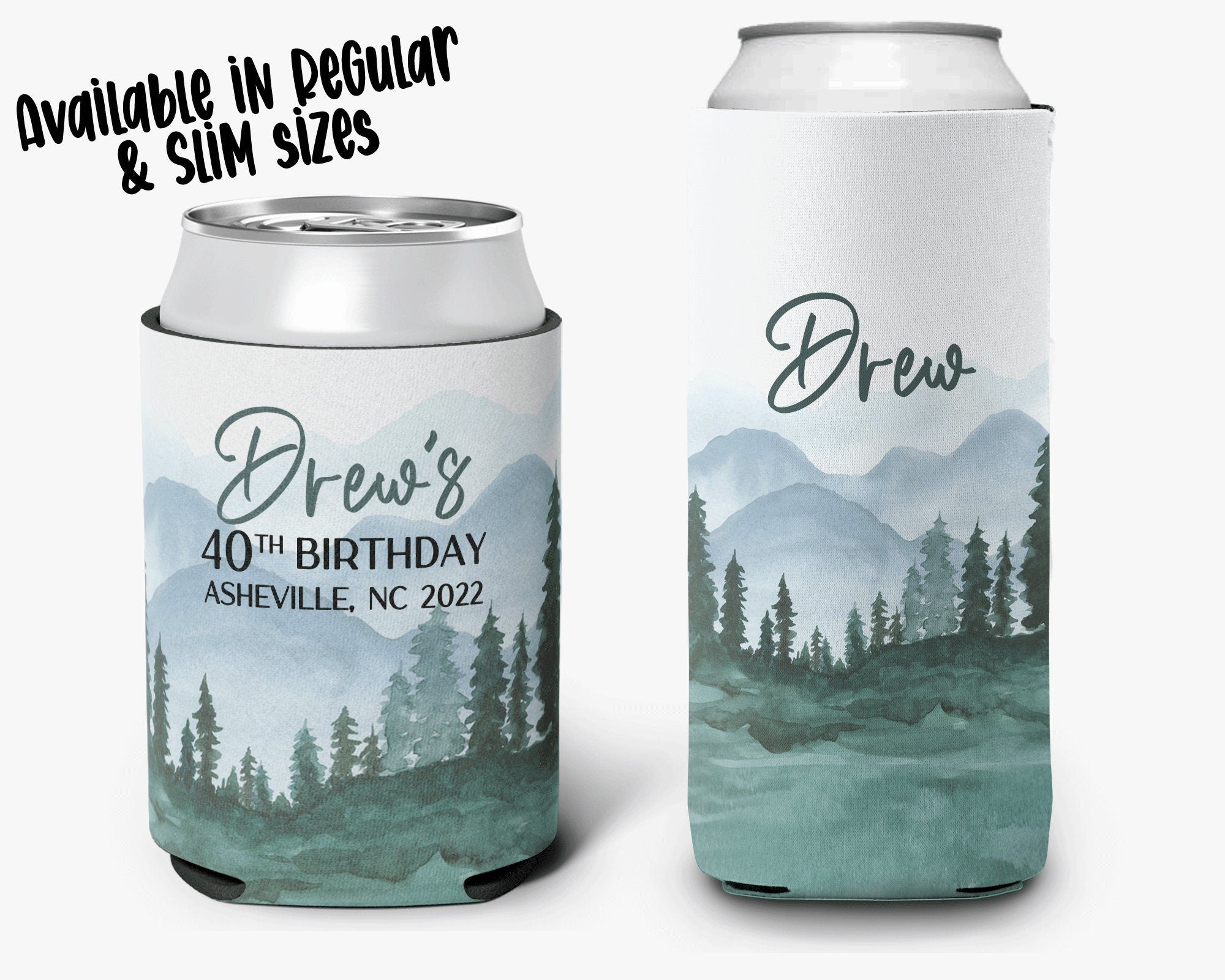 Mountain Theme Can Cooler, Mountain Birthday Trip Can Cooler, Personalized Can Cooler Sleeve