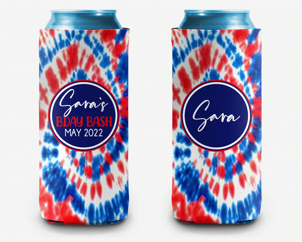 Tie Dye Red White Blue Can Cooler USA Personalized Can Cooler