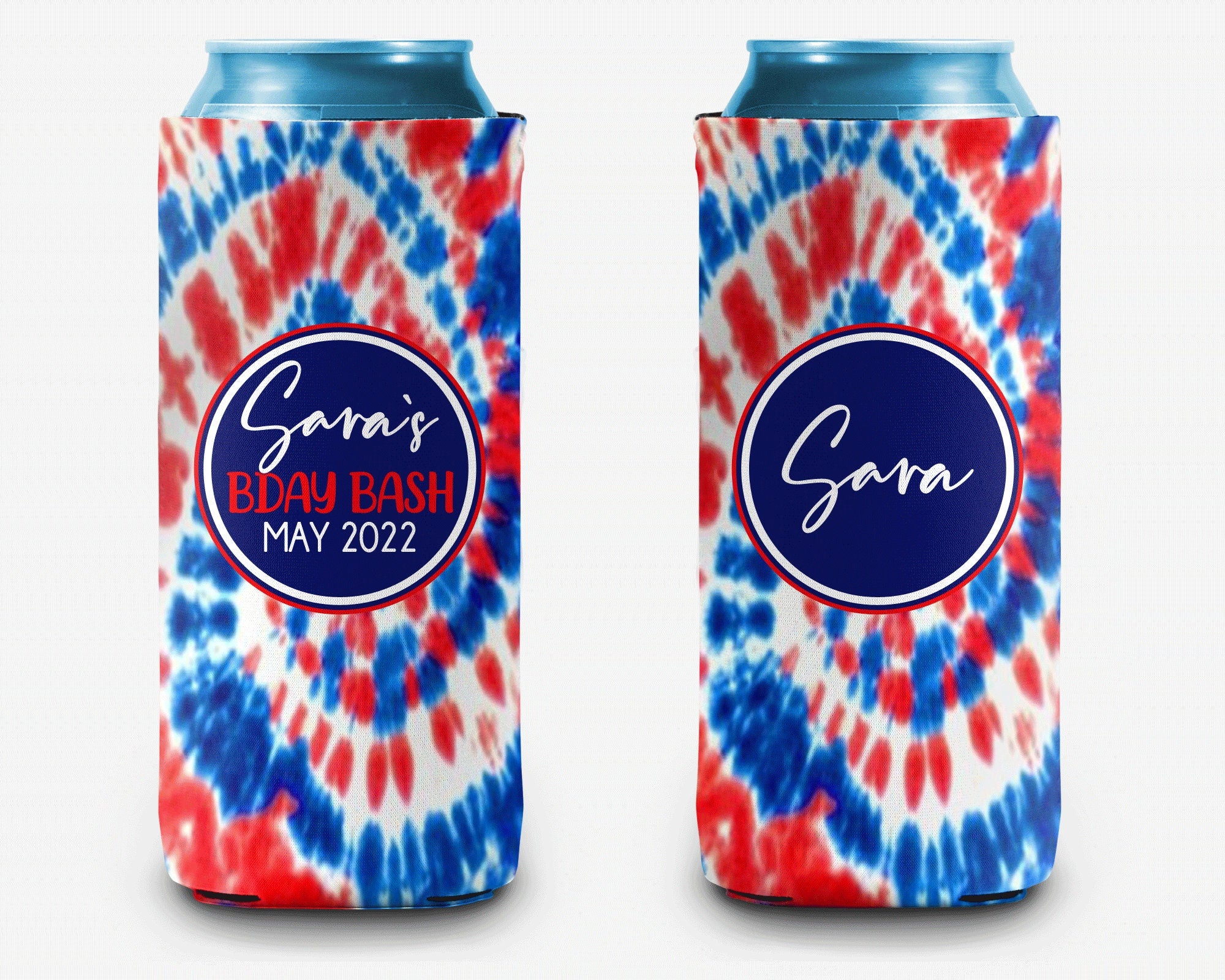 Tie Dye Red White Blue Can Cooler USA Personalized Can Cooler