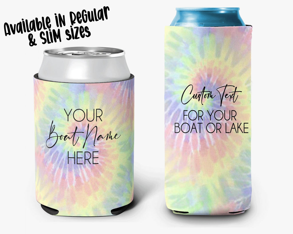 Boat Name Tie Dye Swirl Can Cooler Personalized Can Cooler Sleeve