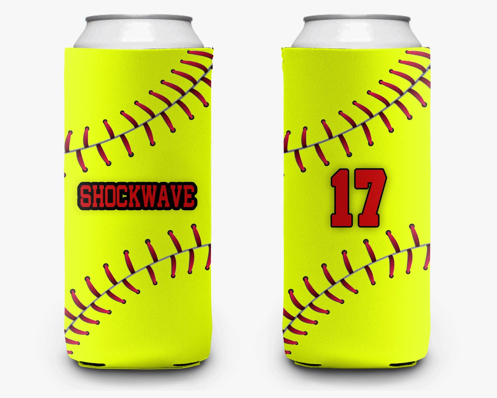 Softball Stitch Diagonal Can Cooler Personalized Team Number Can Cooler Sleeve Slim and Regular Size