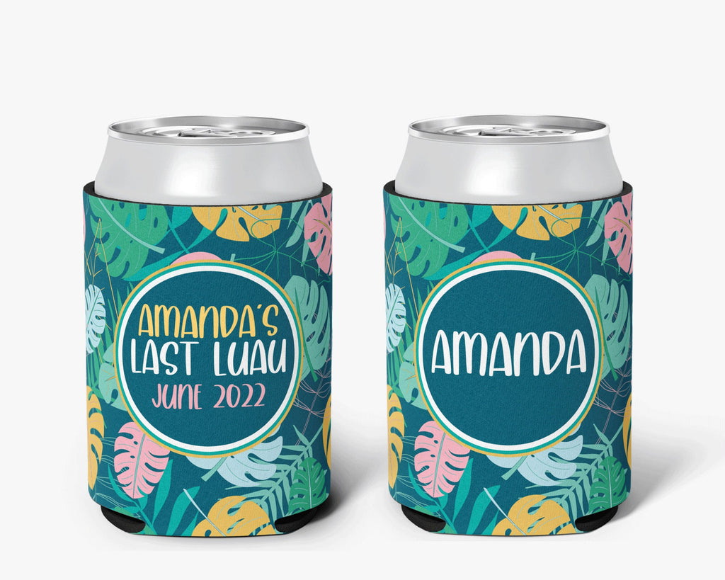 Palm Leaves Hawaiian Event Can Cooler Party Huggers Personalized Can Cooler Sleeve
