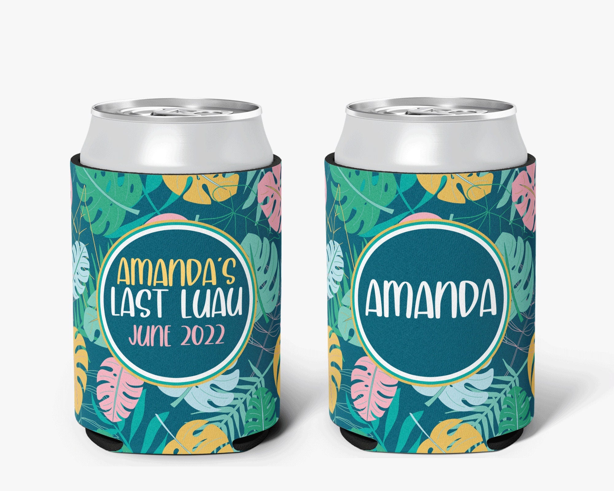 Palm Leaves Hawaiian Event Can Cooler Party Huggers Personalized Can Cooler Sleeve