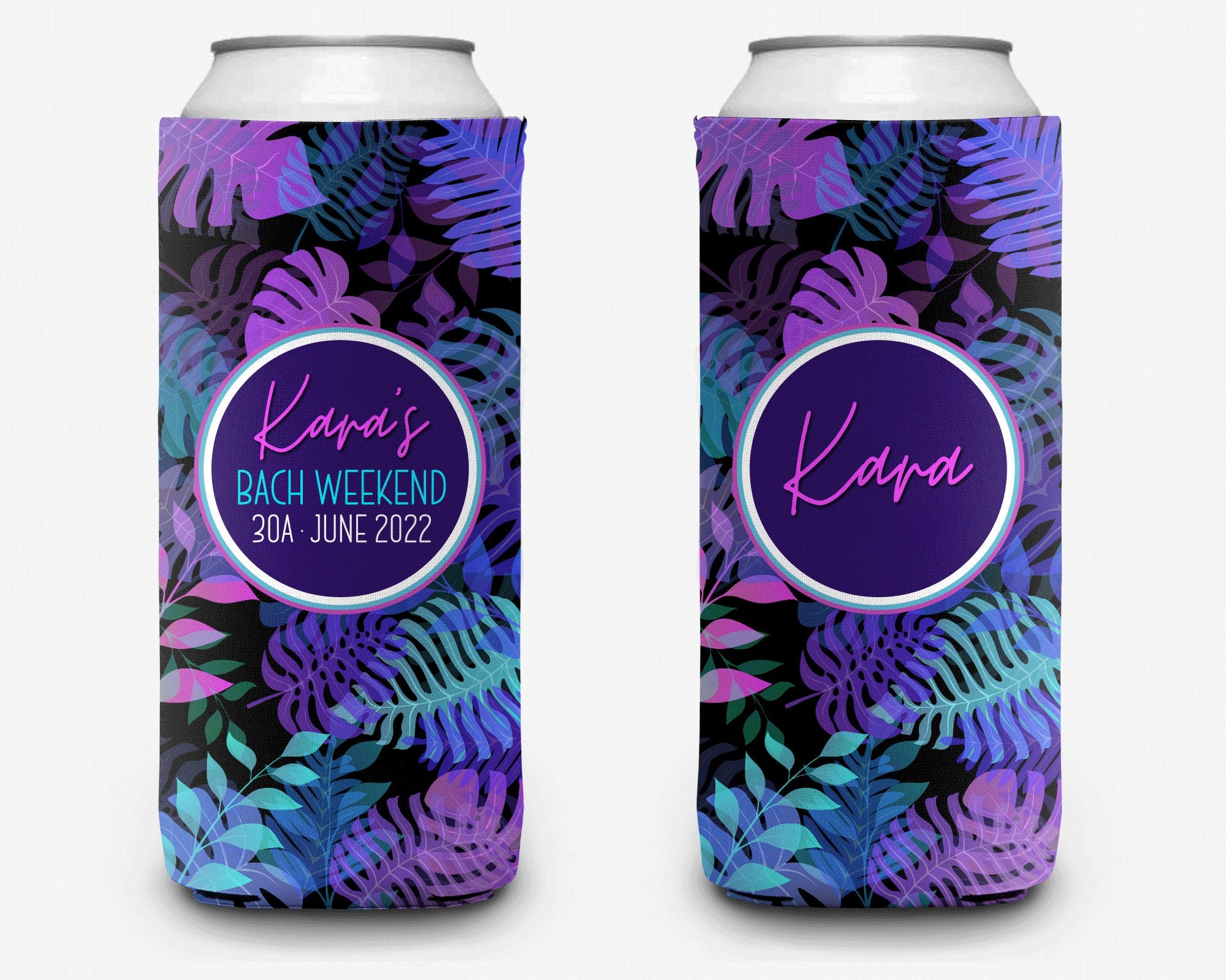 Tropical Neon Palm Event Can Cooler Party Huggers Personalized Can Cooler Sleeve