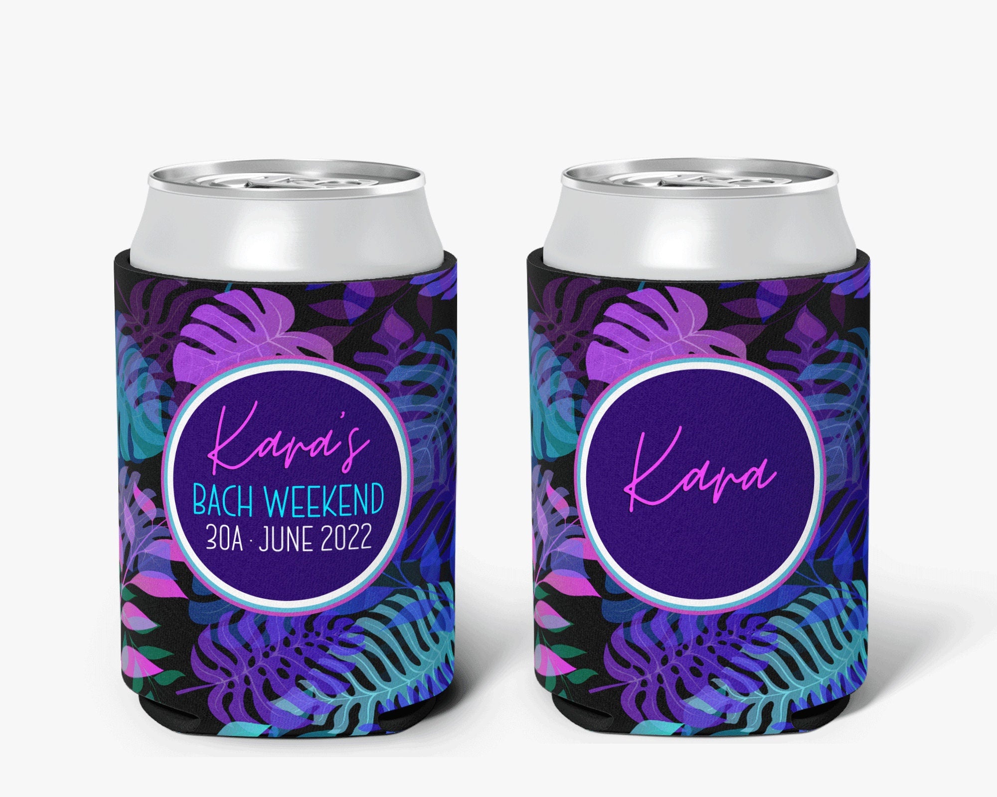 Tropical Neon Palm Event Can Cooler Party Huggers Personalized Can Cooler Sleeve
