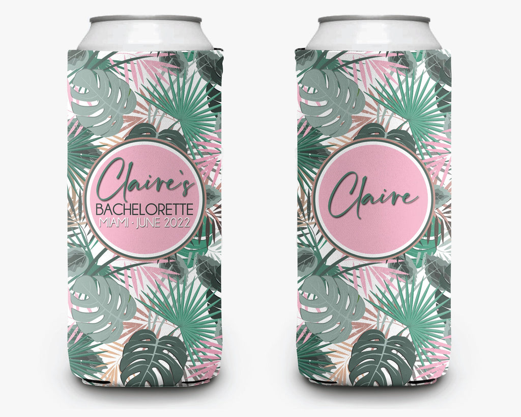 Tropical Palm Pink Event Can Cooler Party Huggers Personalized Can Cooler Sleeve