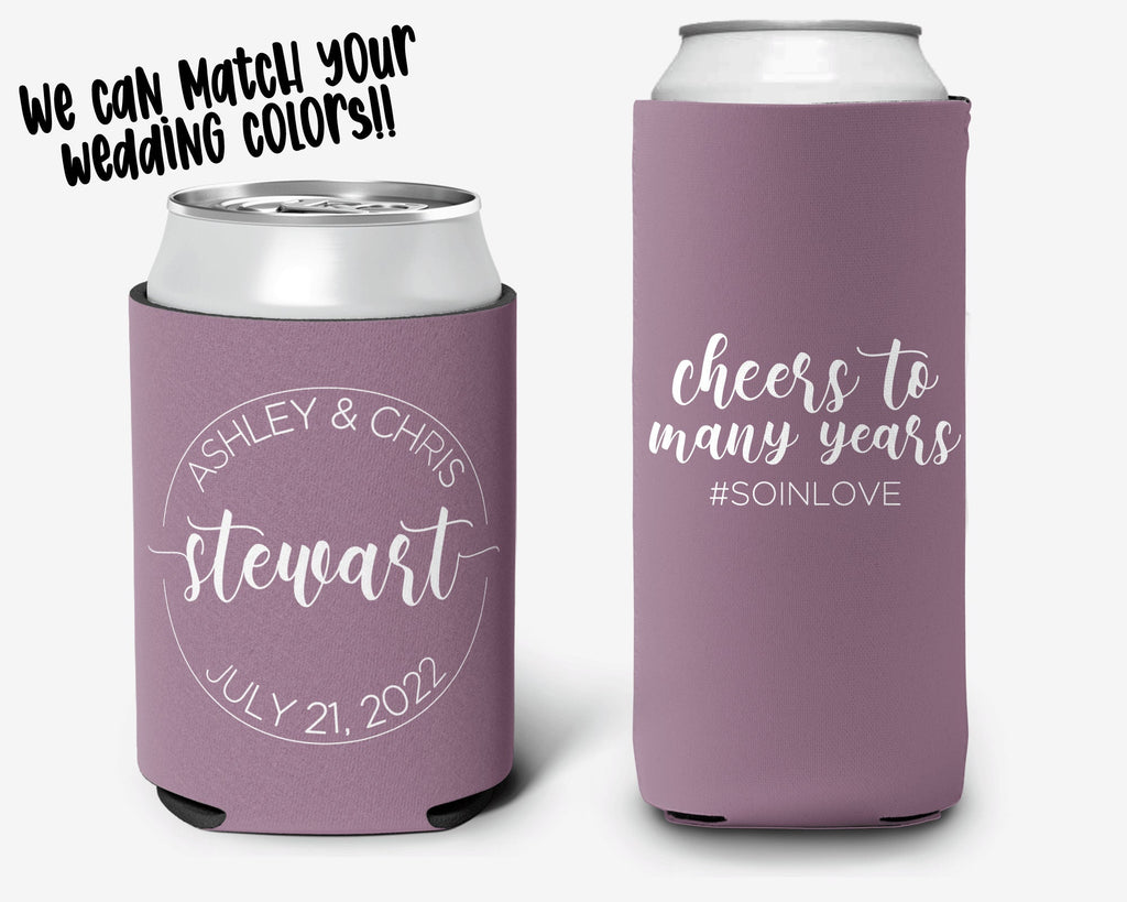 Wedding Custom Can Cooler, Modern Circle Wedding Can Cooler Favors, Personalized Can Cooler Sleeve