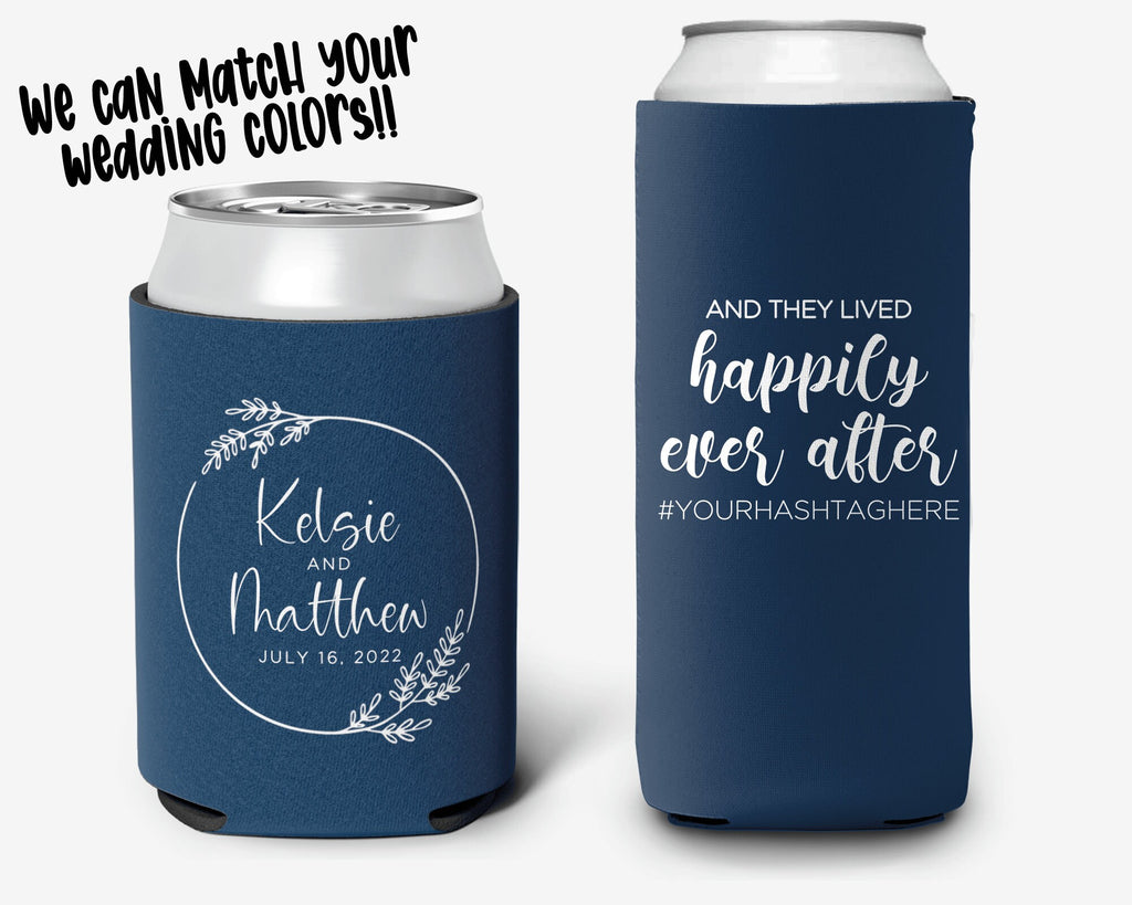 Wedding Custom Can Cooler, Modern Wreath Wedding Can Cooler Favors, Personalized Can Cooler Sleeve