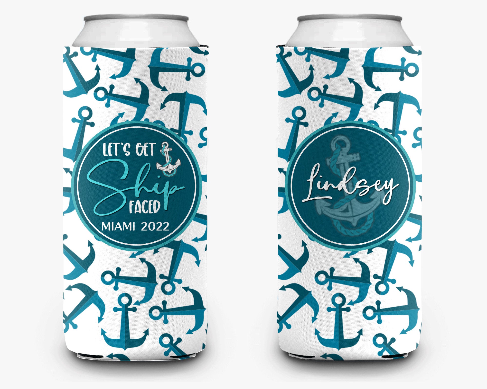 Nautical Anchor Can Cooler- Vacation Ship Faced Personalized Can Cooler Sleeve