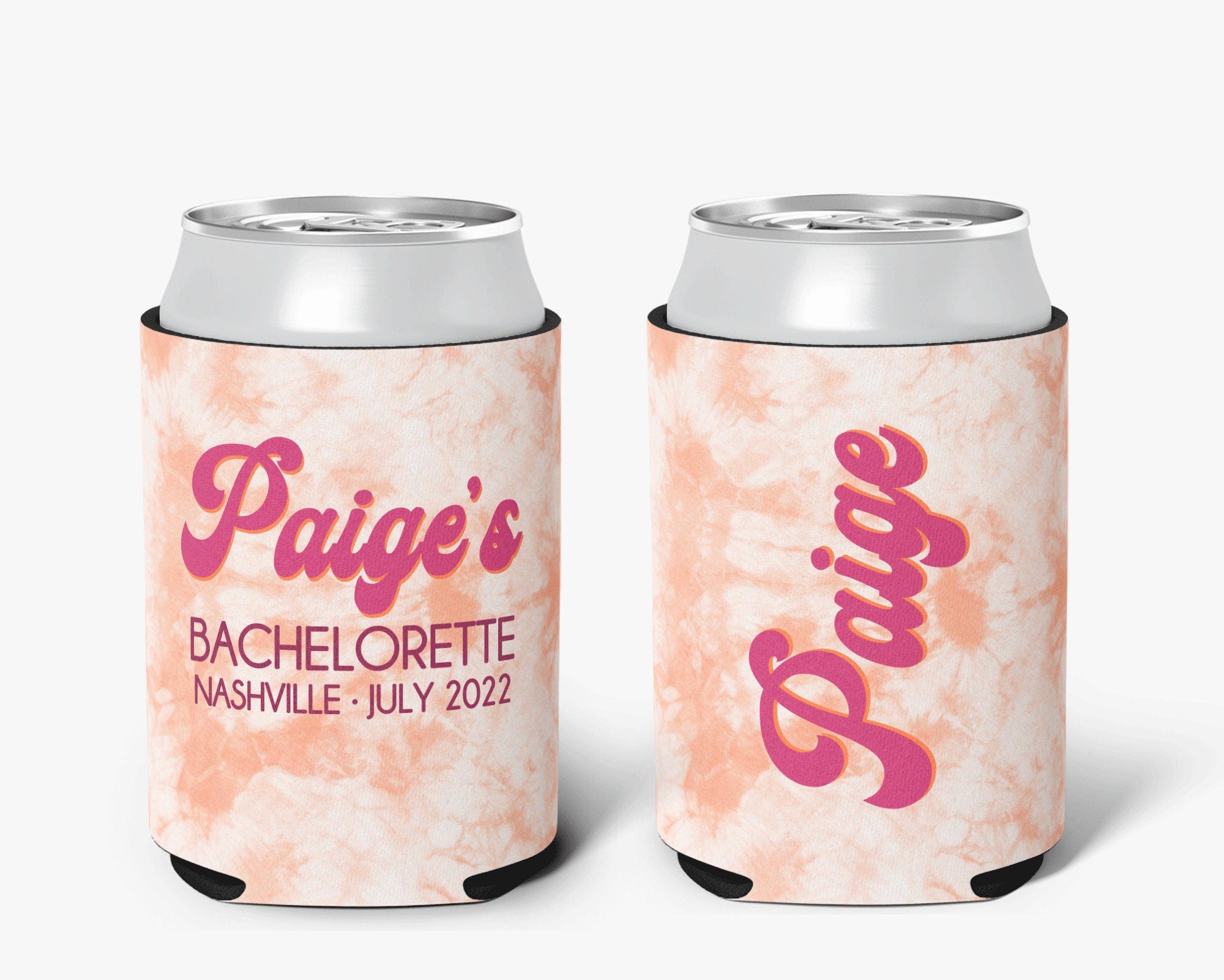 Bachelorette Party Can Cooler - Coral Tie Dye Can Cooler - Bridal Party Personalized Can Cooler Sleeve