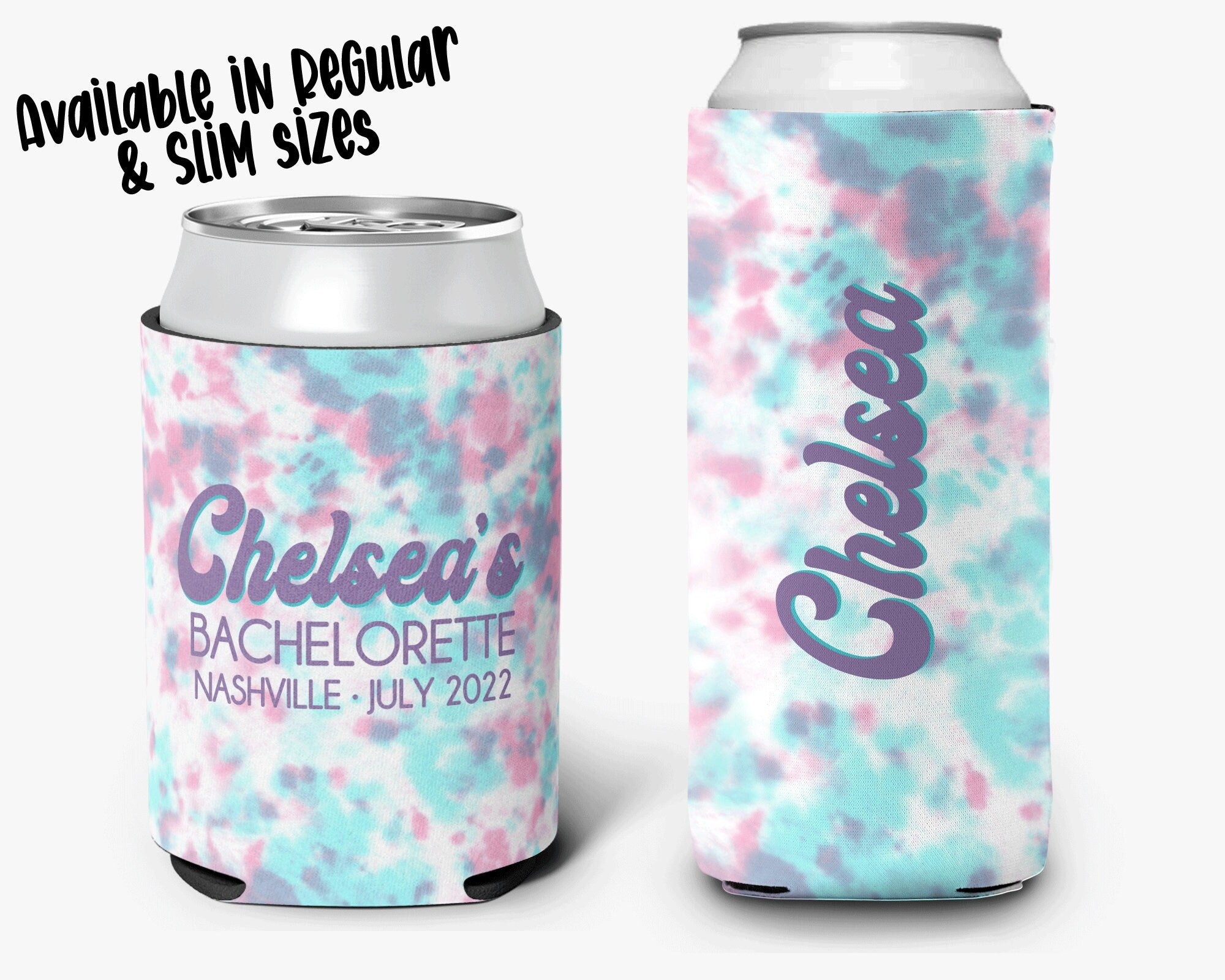Bachelorette Party Can Cooler - Teal Pink Tie Dye Can Cooler - Bridal Party Personalized Can Cooler Sleeve