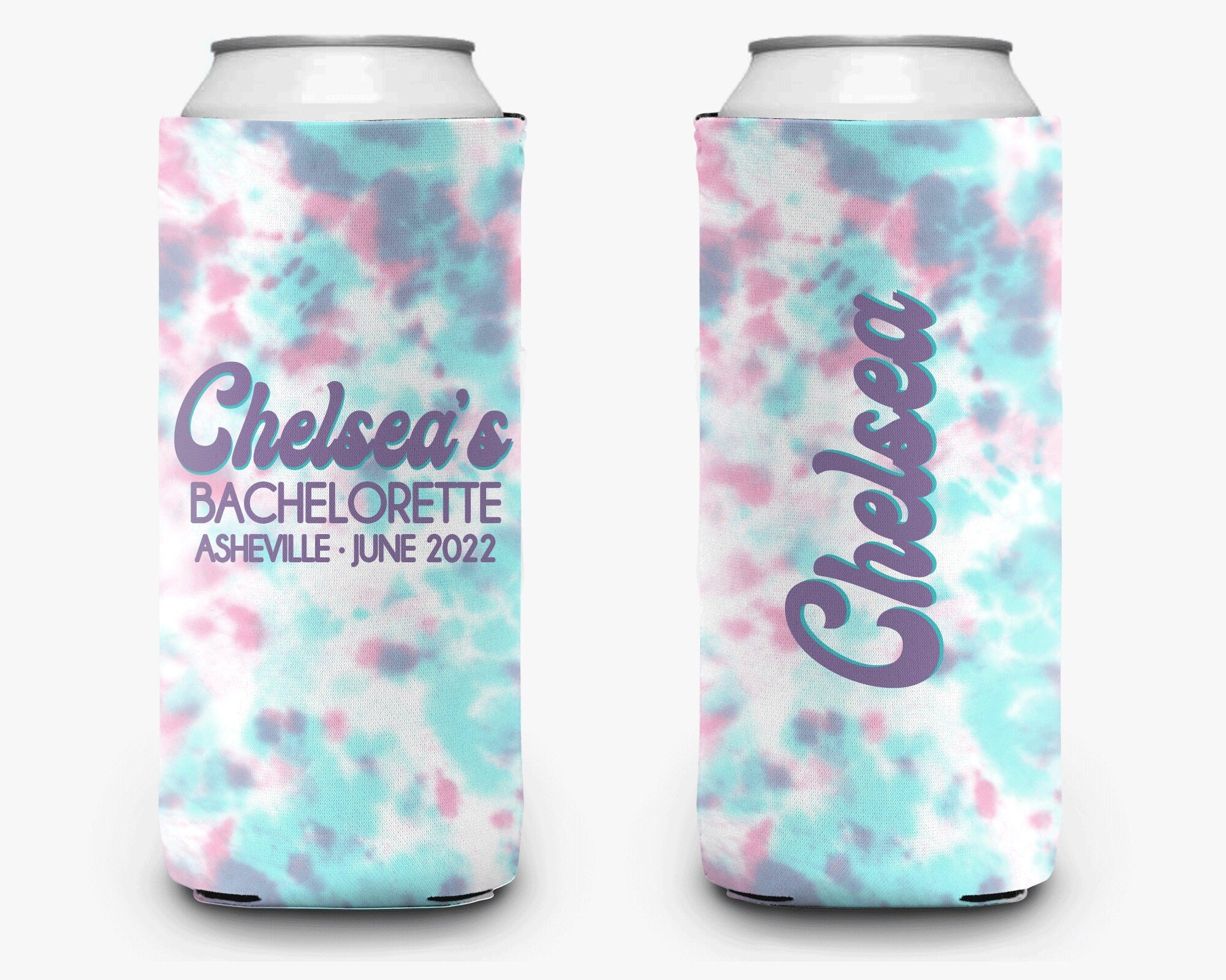 Bachelorette Party Can Cooler - Teal Pink Tie Dye Can Cooler - Bridal Party Personalized Can Cooler Sleeve