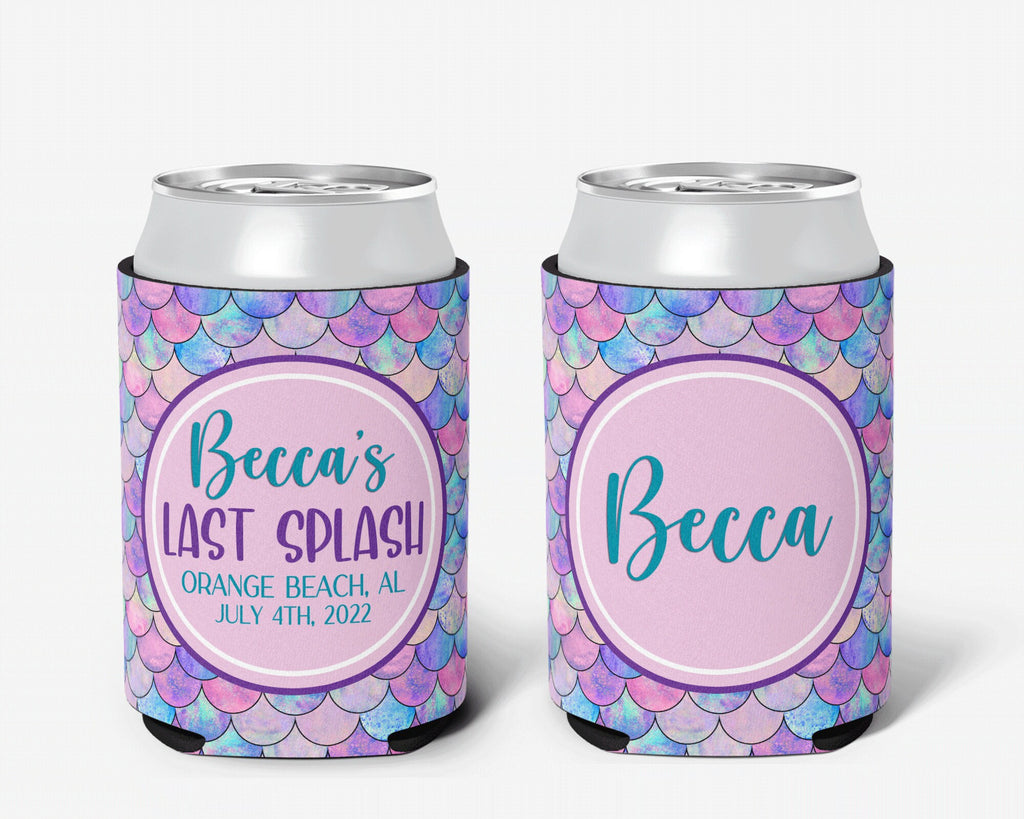 Bachelorette Party Can Cooler Last Splash Bridal Party Mermaid Theme Personalized Can Cooler Sleeve