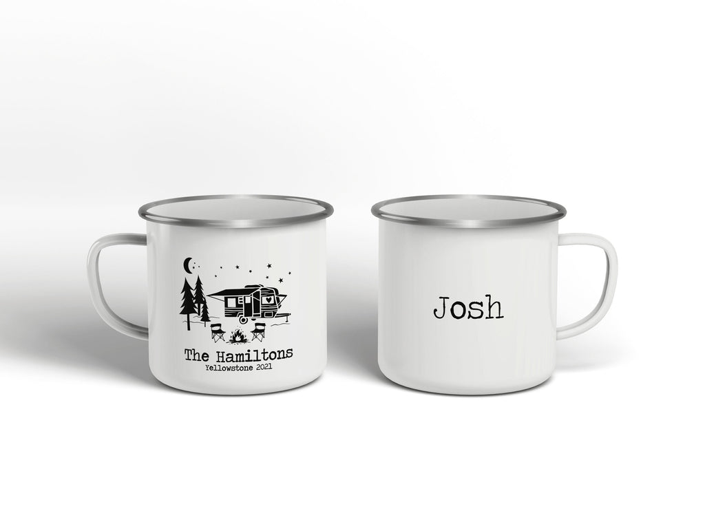 Personalized Camping Mug, Custom Enamel Mug, Personalized Coffee Mug, Campfire Mug