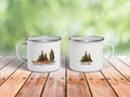 Personalized Adventure Journey Custom Enamel Mug, Watercolor Forest Mug, Personalized Wedding Coffee Mug, Campfire Mug, Newly Wed Mug