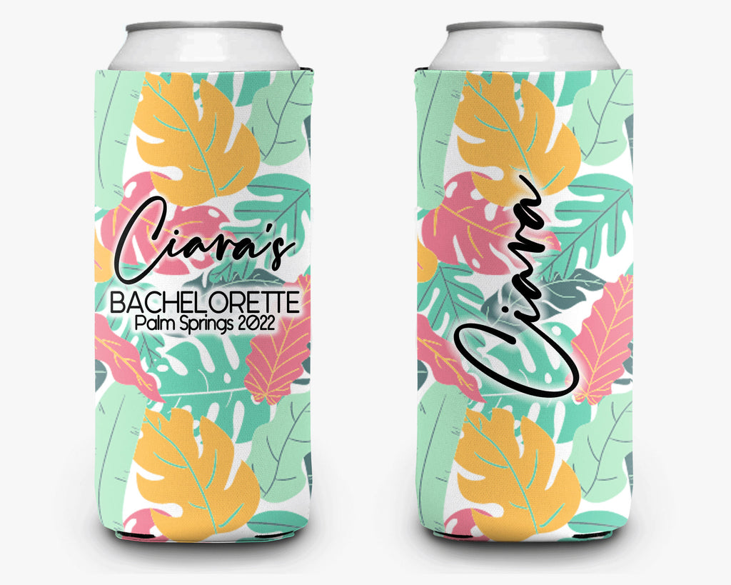 Tropical Palm Event Can Cooler Beach Party Huggers Personalized Can Cooler Sleeve